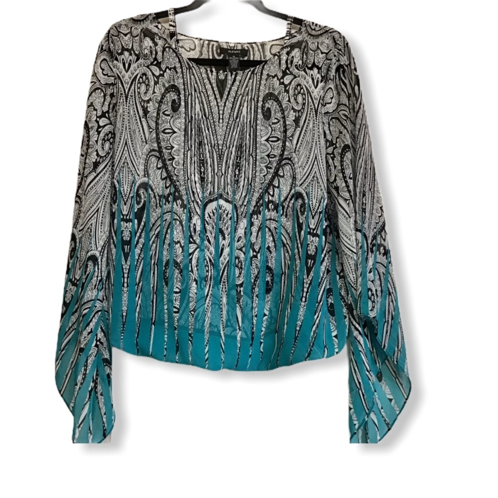 NWOT Alfani Turquoise Blouse & Attached Cami Tank Paisley Long Sleeves Dressy